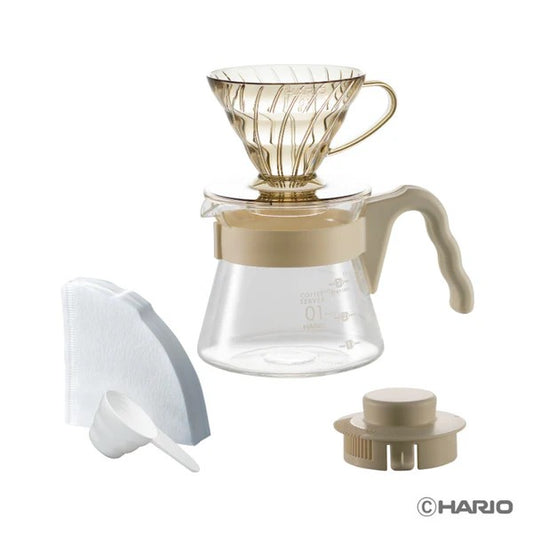 HARIO | 日本製V60 01 20周年限量色彩手沖咖啡壺組 附40張濾紙 01膠濾杯組合 VCSD-01-20CP【平行進口產品】