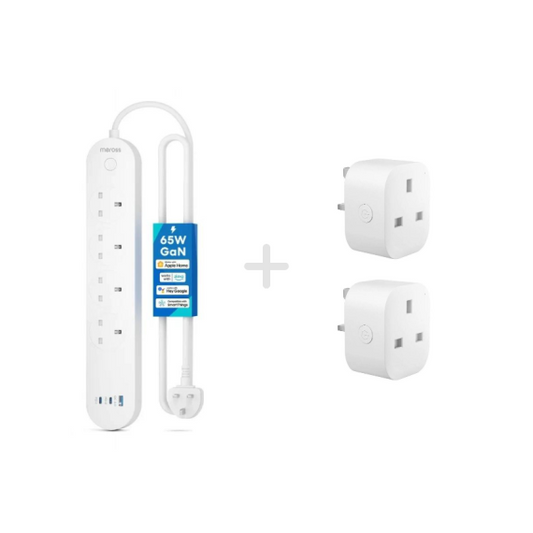 【優惠組合】Meross｜Smart Wi-Fi Plug Mini 單位智能插頭 (MSS110) *2 + 65W GaN 智能快充拖板 (MSP843P)【香港行貨｜1年保養】