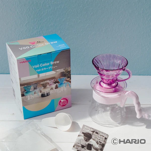 HARIO | 日本製V60 01 20周年限量色彩手沖咖啡壺組 附40張濾紙 01膠濾杯組合 VCSD-01-20CP【平行進口產品】