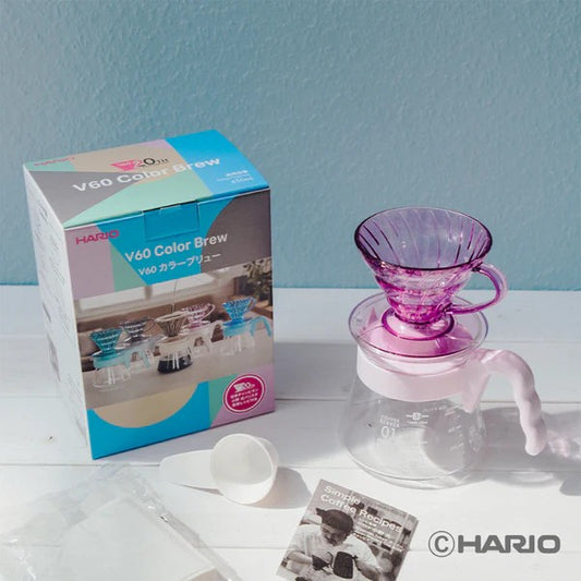 HARIO | 日本製V60 01 20周年限量色彩手沖咖啡壺組 附40張濾紙 01膠濾杯組合 VCSD-01-20CP【平行進口產品】