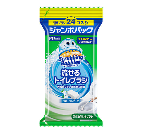 SC Johnson 日本莊臣｜Scrubbing Bubbles 可沖散式 水溶性潔廁刷 替換裝 24刷頭 - 花香皂味/白花香味【平行進口】
