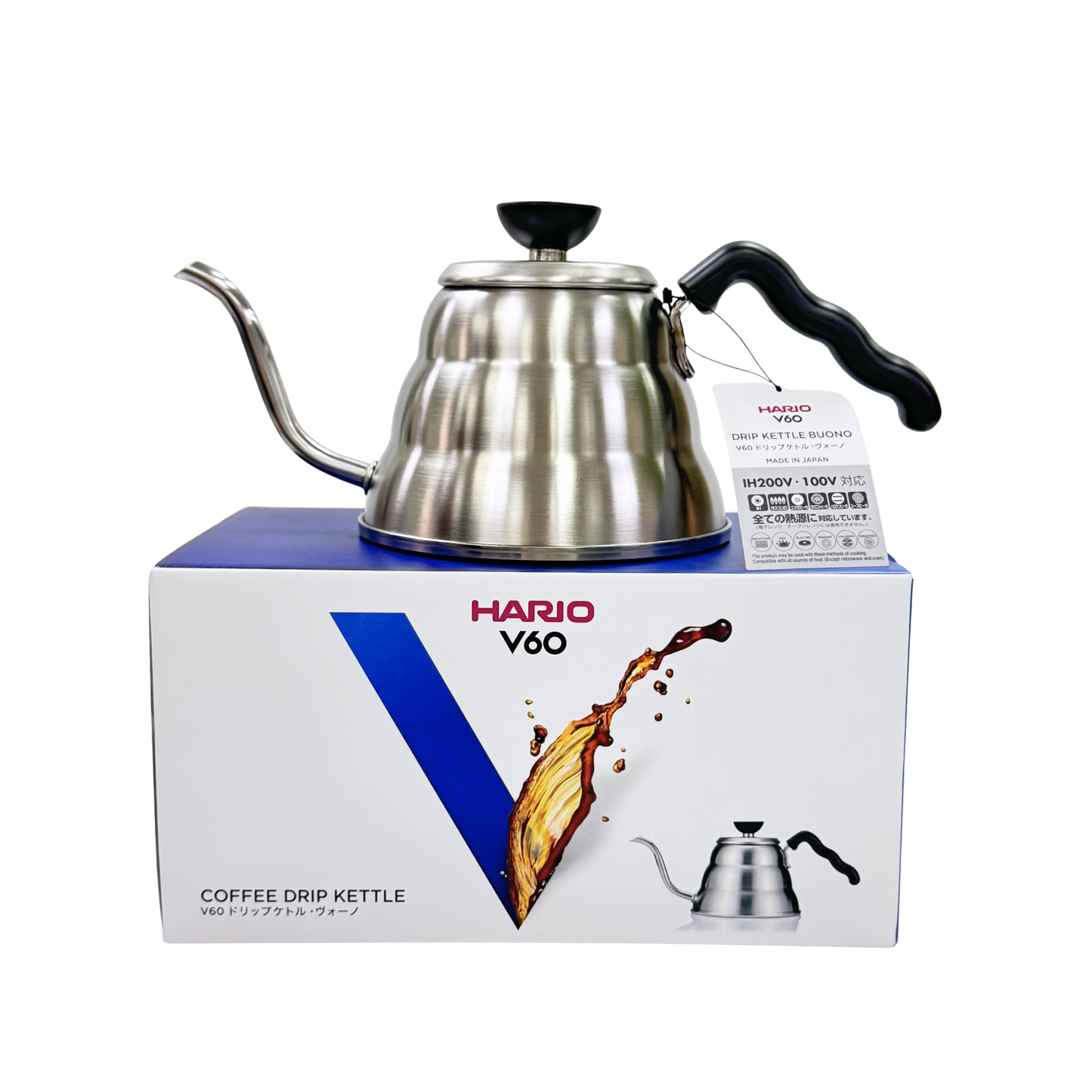 HARIO | V60 小雲朵不銹鋼細口咖啡手沖壺 日本製 (實用600ml｜滿水1000ml) VKBR-100-HSV【平行進口產品】