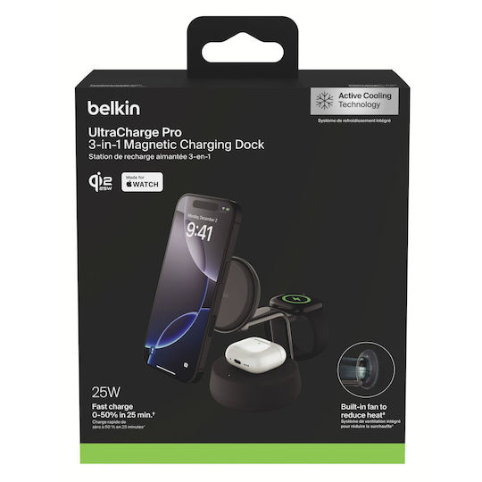 Belkin UltraCharge Pro Qi2 3-in-1 Magnetic Charging Stand 25W - Black/Sand [Hong Kong Genuine Product | 2-Year Warranty]